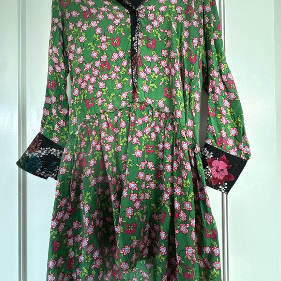 Sandro Torr Mini Dress Green Floral Silk Long Sleeves 38 - Picture 5 of 7